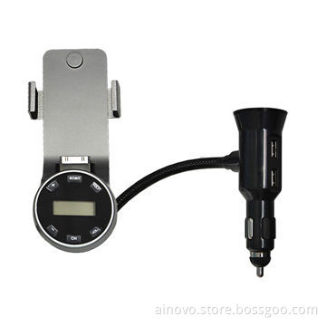 Car charger holder FM transmitter, dual USB, DC 12V-24V, used for iPhone & GPS